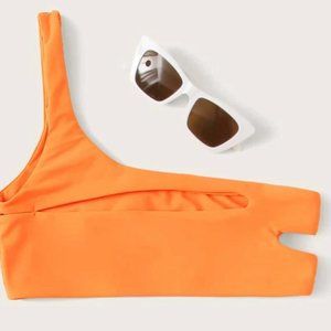 SHEIN Orange Cut-out One Shoulder Bikini Top